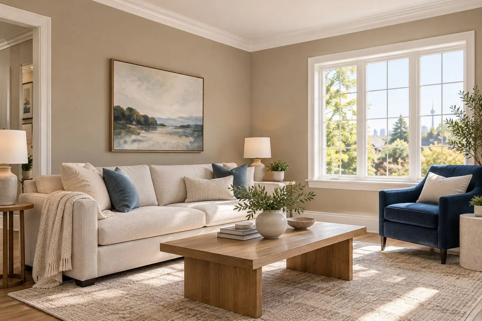 Living room painting Toronto — bright neutral living room repaint